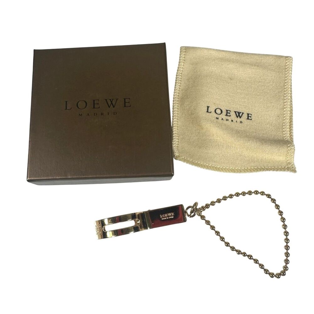 Loewe Anagram Glove Holder One Size Gold Tone Logo Ball Chain Made In Spain